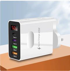 Dual USB & Type-C Digital Display Phone Charger